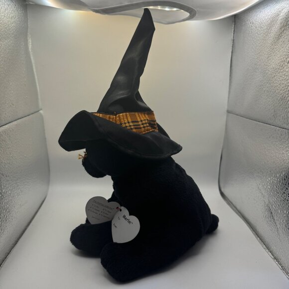 Ty Pluffies Merlin Black Cat Plush Toy With Witch Hat - Picture 5 of 6